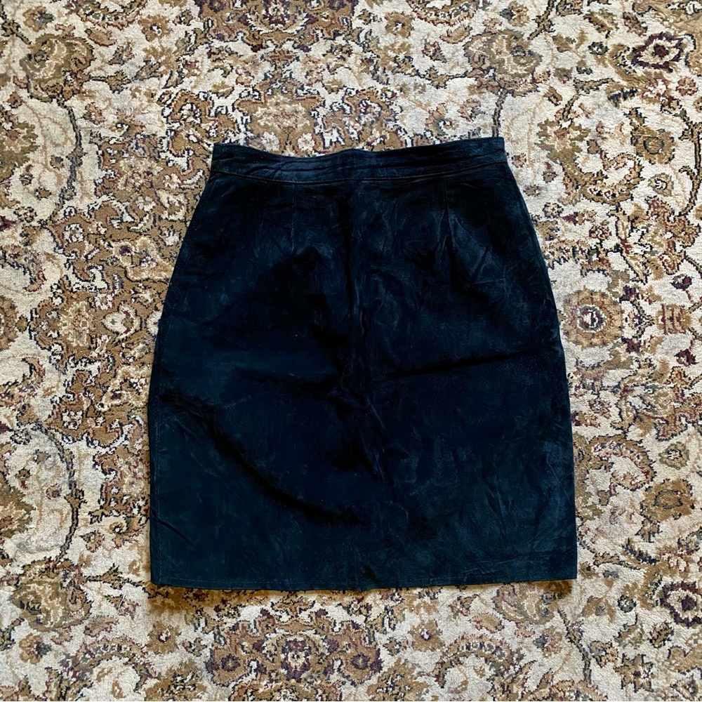 Vintage Genuine Suede Black Pencil Straight Mini Skirt - 27" Small
